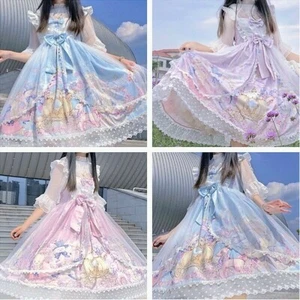 Abiti Lolita Rete Pizzo Arriffalature Senza Maniche Cartone Cartone Cosplay Giapponese Kawaii Sweet - Foto 1 di 16