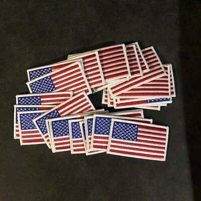 (25) AMERICAN FLAG EMBROIDERED IRON ON PATCH WHITE BORDER UNITED STATES SHOULDER - Image 1 of 4