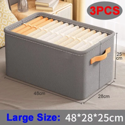 3 Packs Foldable Storage Boxes Large Folding Fabric Clothes Baskets for Wardrobe - Image 1 of 4