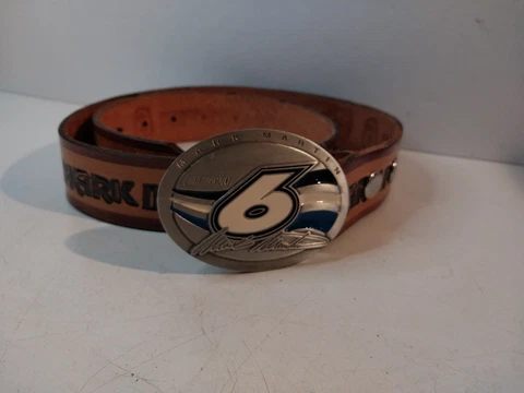NASCAR Mark Martin #6 Pewter 2003 Belt Buckle and Belt 39" Cover
