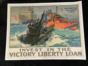 Póster original de la Primera Guerra Mundial "Mantuvieron abiertas las calles marinas" L.A.SHAFER - Forrado de lino - Imagen 1 de 5