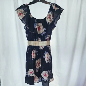 WISHFUL PARK Black Floral Ruffle Collar Short Dress Size M - Picture 1 of 7