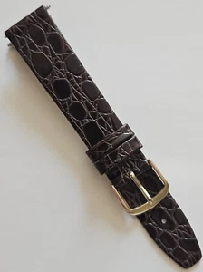 18mm - Dark Brown Glossy Leather Watch Band - ( Gold Buckle / Pins Included ) - Picture 1 of 2