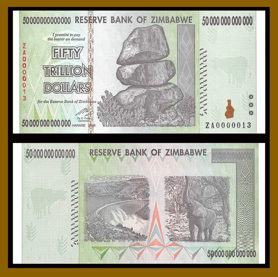 Zimbabwe 50 Trillion Dollars, 2008 P-90 Low 2 Digit S/N ZA 0000013 (RARE) Unc - Image 1 of 1