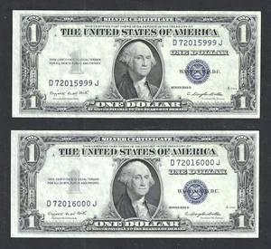 1935-G WITH MOTTO $1 SILVER CERTIFICATE~ CONSECUTIVE PAIR GEM CRISP UNCIRCULATED - Picture 1 of 2