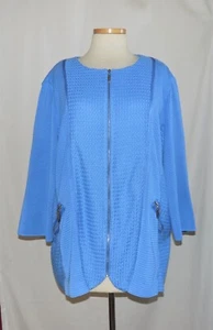 Misook Plus hellblau strukturierter Strick Reißverschluss Taschen Detail 3/4 Ärmel Reißverschluss Jacke 2X - Bild 1 von 7