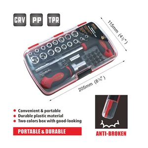 38pc 1/4" Dr. Cr-V Metric & Imperial Socket & Bits Stubby Ratchet & T Handle - Picture 1 of 7