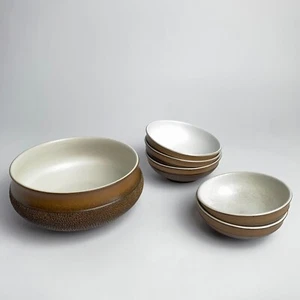 Juego de 6 cuencos de cerámica Denby Cotswold vintage modernos de mediados de siglo - Imagen 1 de 11