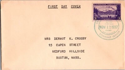 1937 USA Alaska SS Veragua United Fruit Company UFC First Day Cover To MA FDC - Image 1 of 2