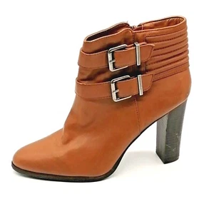 Express Womens Ankle Bootie Tan High Heel Side Zip Cushioned Pointed Toe Sz 10 - Picture 1 of 12