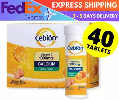4 X 10's CEBION Vitamina C Efervescente 1000mg Suplemento Diario Sabor Naranja Foto 1 de 4