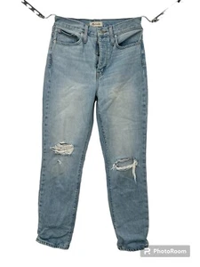 Madewell Women's Size 26 Classic Straight Leg Crop High Rise Blue Denim raw hem - Picture 1 of 17