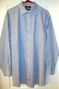 Hart Schaffner Marx Blue Striped Classic Fit Spread Collar Men's Shirt, 17/34 - Picture 1 of 10