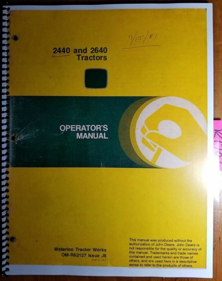 John Deere 2440 and 2640 Tractors Operators Manual OMR62127