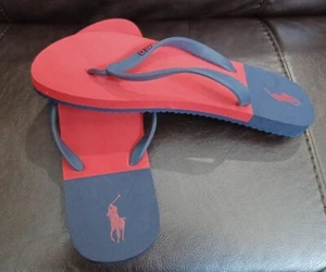 SANDALIA POLO RALPH LAUREN PONY CHANCLAS ZAPATOS ~ Azul Marino Rojo ~ Hombres 13 ~ Nuevo con Etiquetas - Imagen 1 de 12