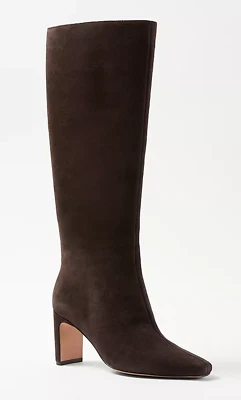 NEW ANN TAYLOR BROWN HIGH BLADE HEEL TALL SUEDE BOOTS SIZE 8.5 - Image 1 of 4