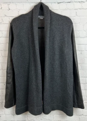 VINCE Gris Oscuro Lana Yak Tejido Cordero Cuero Manga Frente Abierto Cárdigan Suéter S Foto 1 de 4