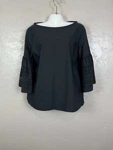 Lauren Ralph Lauren laser cut out bell sleeve boat neck black blouse size Large - Picture 1 of 15