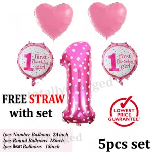 5-teiliges 1. Geburtstag Baby Dusche Folie Helium Ballon Set Party Dekoration Set UK - Bild 1 von 1