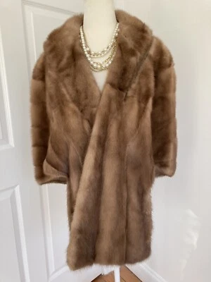 GLAM! Vintage 50’s 60’s Genuine Mink Fur Shawl Collar Cape Stole w Pockets! - Image 1 of 4