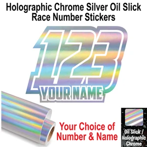 Custom Race Numbers & Name Oil Slick Stickers Motocross Kart Decals MX Dirt Bike - Picture 1 of 4