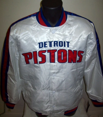 DETROIT PISTONS STARTER Snap Down Jacket RARE WHITE LARGE XL Cover