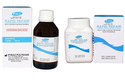PYRAX Dental Rapid Repair Self Cure Liquid 100ml & Powder 100gm (Pink) Same as Picture