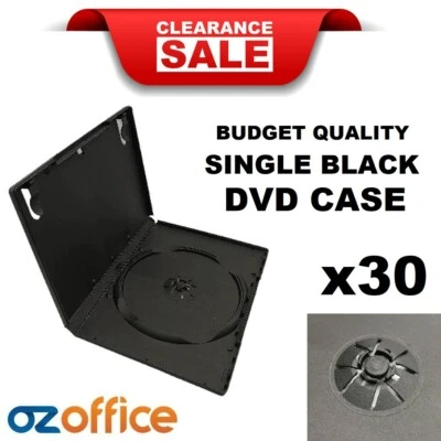 Budget Quality 30 x Single BLACK DVD Case Standard DVD Covers 14mm Spine 1 Disc - image 1 of 4
