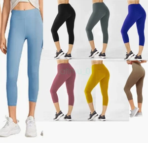 Womens Capri Leggings Basic High Waisted And Hip Curling Slim Fit Stretch Pants - Picture 1 of 26