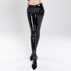 Ladies Faux Leather Pantyhose Tights Wet Look Low Waist Zip Open Skinny Pant