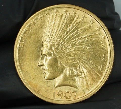 1907 $10 Gold Indian BU Uncirculated Condition No Motto Cover