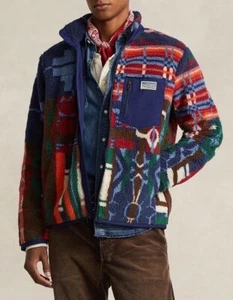Ralph Lauren Patchwork Country Aztec Pile Jacquard Fleece Zip Jacket Pinelodge M - Picture 1 of 15