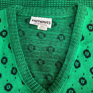 Vtg Knitwaves USA green floral knit sweater vest acrylic L - Picture 1 of 7