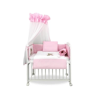 BABYHAFEN 3in1 Beistellbett Knuddelbärchen Rosa mit Matratze und Bettwäsche – Kuscheliger