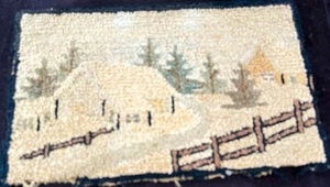 Vintage Volkskunst Primitive Country Hand Haken Panel New England Szene ZZ570 - Bild 1 von 4