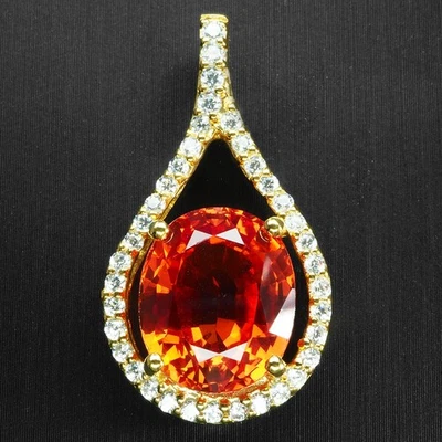 Pingentes de prata esterlina 925 ouro 24K brilhante pôr do sol laranja safira 9,95 quilates - Imagem 1 de 4