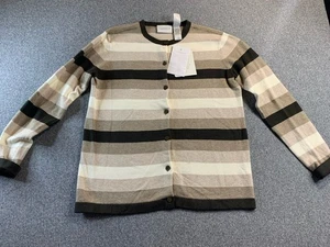 NWT Liz Claiborne Lizsport Sweater Petite Brown Striped Cotton Blend Top Women’s - Picture 1 of 12