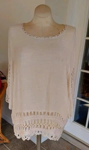 Forgotten Grace Damen Häkel Tunika Oberteil Creme Boho Glockenärmel Größe L - Bild 1 von 5