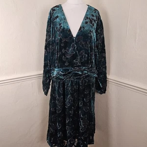 Fat Face Claudia Velvet Devore Mini Dress UK 24 Teal Black Party Christmas - Picture 1 of 22