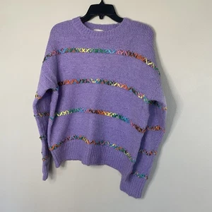 Damenpullover Bibi Lavendel mit bunten Streifen, Größe L - Bild 1 von 5