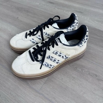NUEVO SIN ETIQUETAS Adidas Originales Gazelle Zapatillas Audaces en Crema y Rayas Leopardo Talla 6 Foto 1 de 4