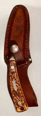 复古 Schrade 154UH Uncle Henry Badger Drop Point 刀和鞘美国狩猎 — 第 1/4 张图片