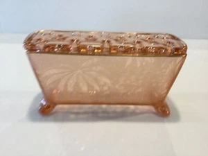 Elegante Caja Ventana Verde 7 1/4" Brocado Hoja Palma Vidrio Fostoria - Imagen 1 de 10