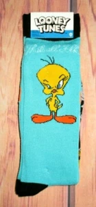 MENS LOONEY TUNES TWEETY SYLVESTER AQUA BLACK 2 PAIR PACK CREW SOCKS - Picture 1 of 2