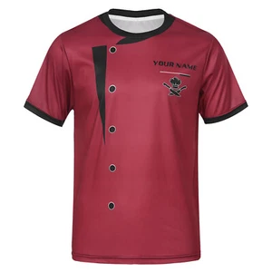 Men Printed Chef Shirt Short Sleeve T-shirt Restaurant Uniform Cook Workwear - Picture 1 of 93