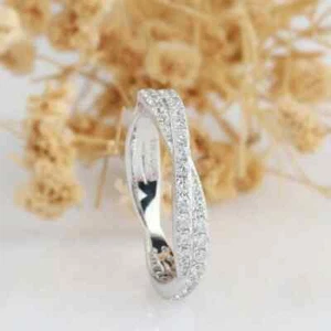 1Ct Moissanite Double Pave Set Eternity Wedding Band Ring 14K White Gold Plated - Picture 1 of 8