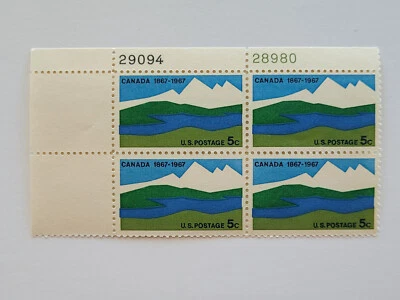 1967 Canada Centenary 5c Block of 4 US Postage Stamps Scott #1324 MNH OG - Image 1 of 3