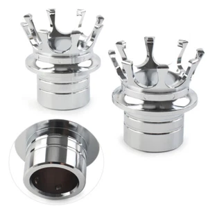 Crown Front Axle Nut Cover Pair For Harley Softail Sportster Road King Chrome - Picture 1 of 8