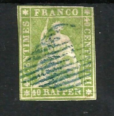 Швейцария 1854 желтый зеленый 40 рупий хороший пример папье фарш Yvert #30b c$260 - Изображение 1 из 2