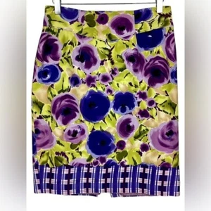 Anthropologie Baraschi Happenstance Floral Skirt sz 6 purple green bright cotton - Picture 1 of 7